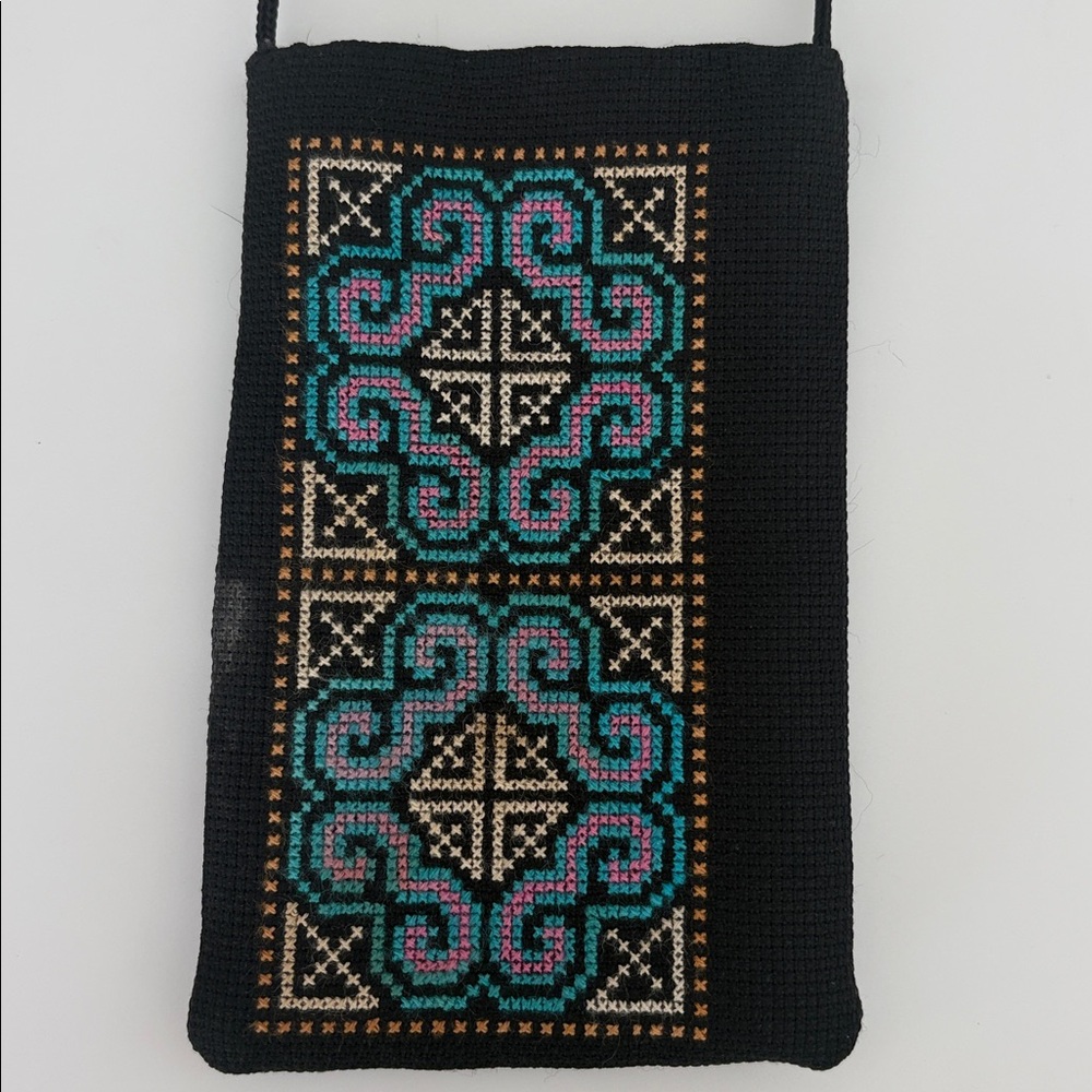 Hmong Embroidery Purse Paj Ntaub Cross-Stitch Chinese Mini Bag Hippie Boho 90s